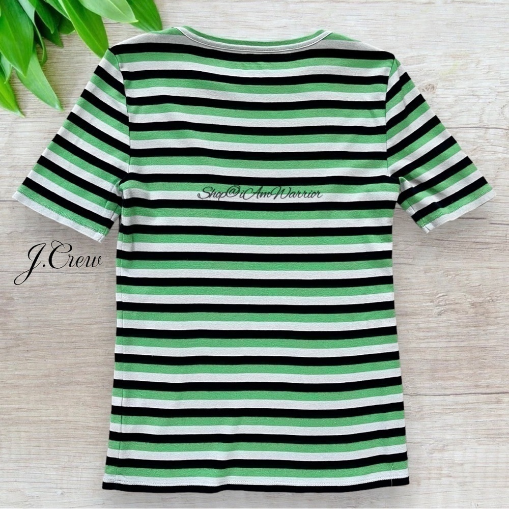 J.Crew short stretch cotton green stripe perfect t-shirt *shop@iamwarrior - Picture 6 of 9